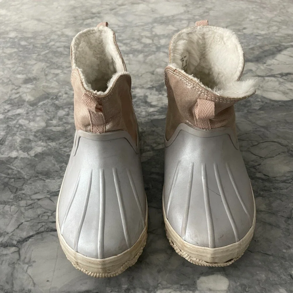 Sperry Kid's Metallic Water Rain Duck Boots Gray Pink Size 12.5